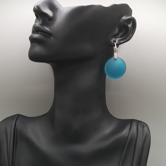 Teal Blue Glass Earrings - Picture 2 of 3